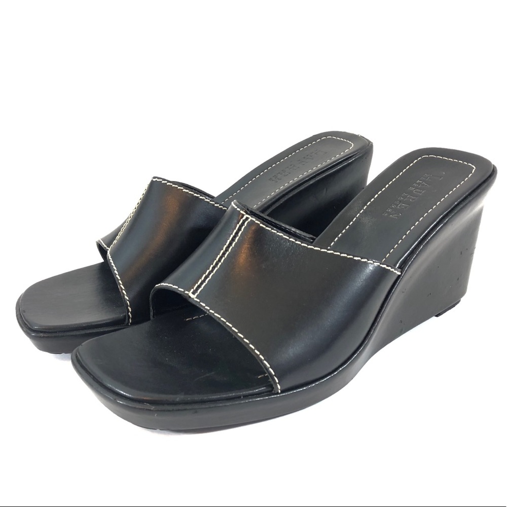 Ralph Lauren Black Wedges Size 10 Open Toe Leather